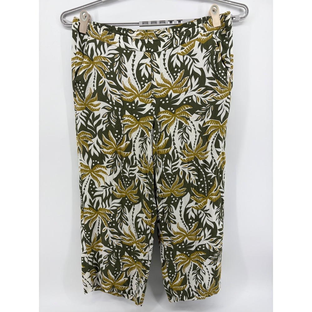 Old Navy Womens 3X Green Tropical Playa Wide Leg High Rise Palm Print Pants